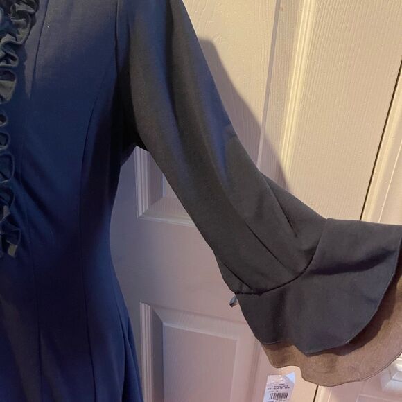 NWT Rabbit,Rabbit,Rabbit Designs  gray Ruffles fit &flare 1/4 sleeves dress SZ16 - Picture 6 of 12